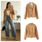 Ladies short blazer made of suede look with shawl collar and rounded hem Fashion Glam