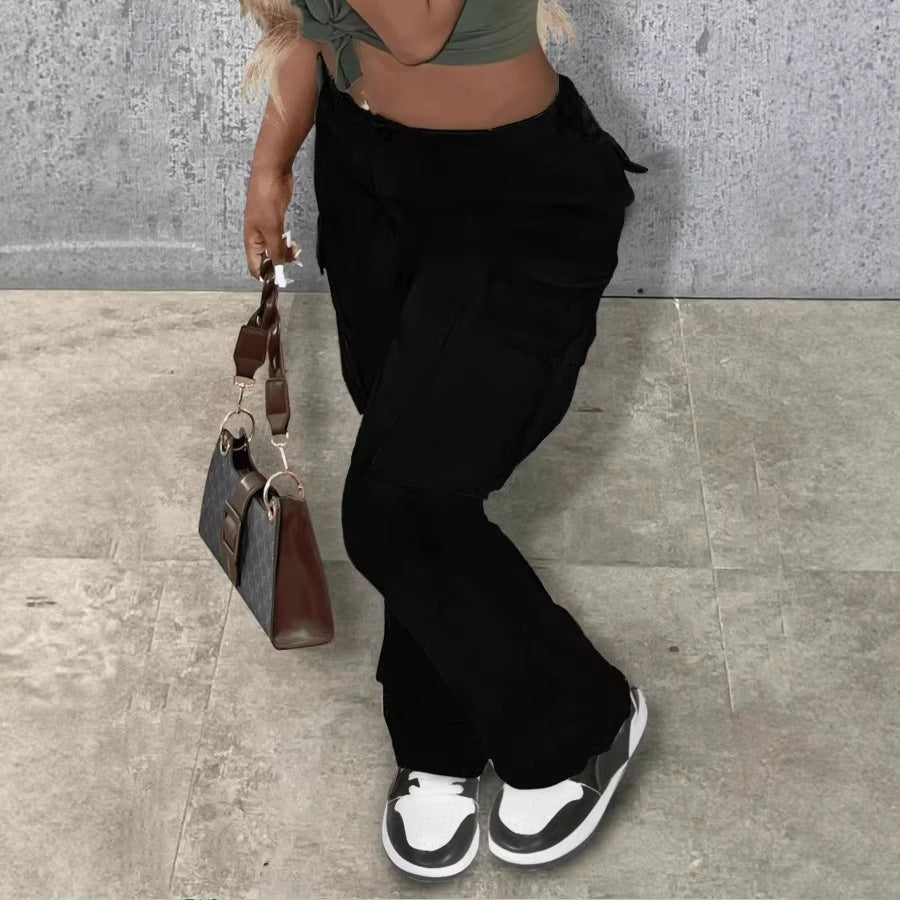 Women's Utility Cargo Pants with High Waist, Straight Leg and Side Flap Pockets Fashion Glam