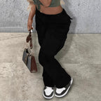 Women's Utility Cargo Pants with High Waist, Straight Leg and Side Flap Pockets Fashion Glam