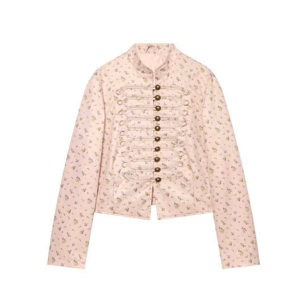 Ladies short jacket with Mandarin collar and decorative toggle fastenings Fashion Glam