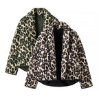 Women’s oversized quilted puffer jacket with leopard pattern and wide shawl collar Fashion Glam