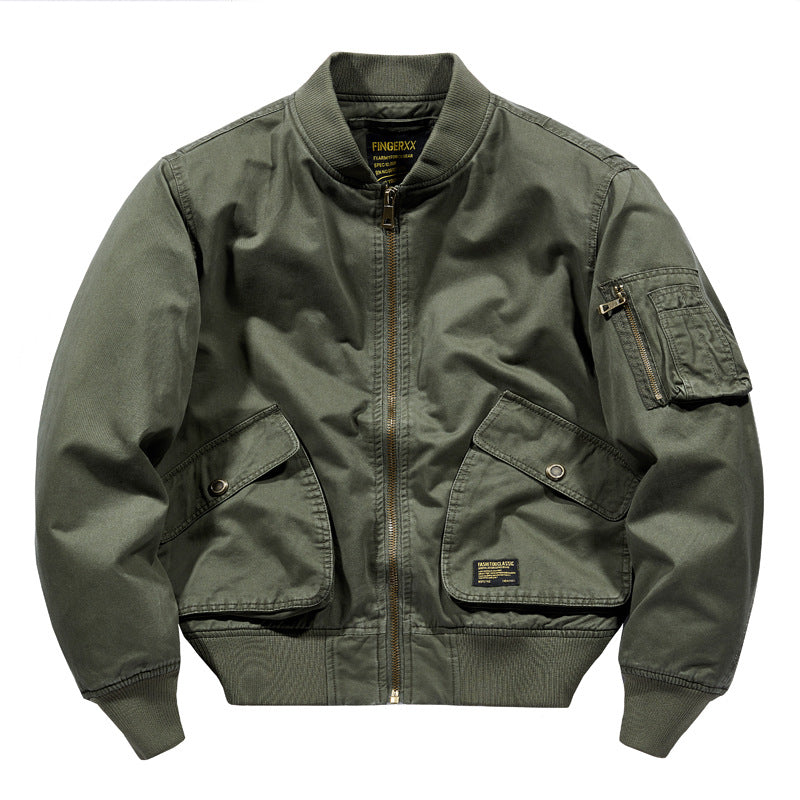 Men's Short-Cut Canvas Bomber Jacket in Utility-Field Style with Pocket Organizer Fashion Glam