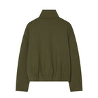 Women Boxy Cropped Stand Collar Cardigan with Full Zip and Dropped Shoulder Fashion Glam