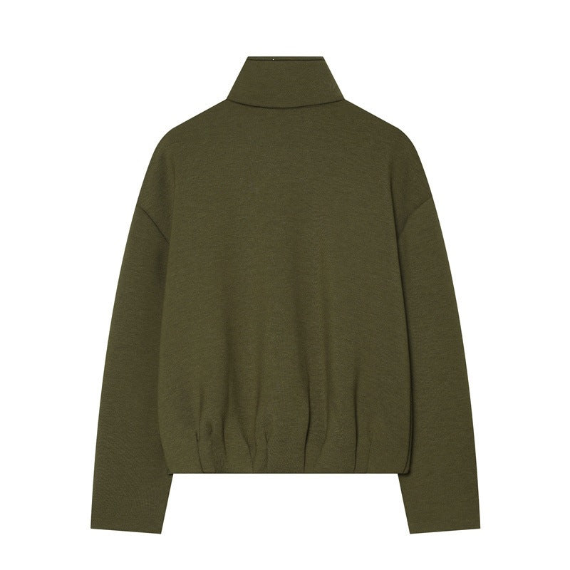 Women Boxy Cropped Stand Collar Cardigan with Full Zip and Dropped Shoulder Fashion Glam