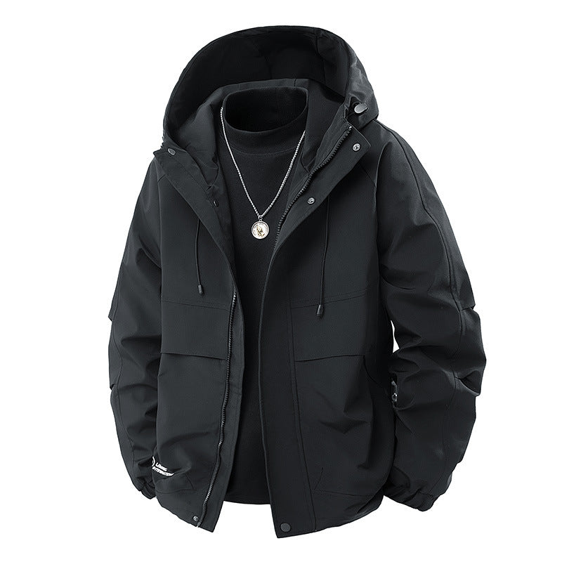 Men's Minimalist Tech Softshell Parka with Hood, Concealed Zipper and Cargo Chest Pockets Fashion Glam
