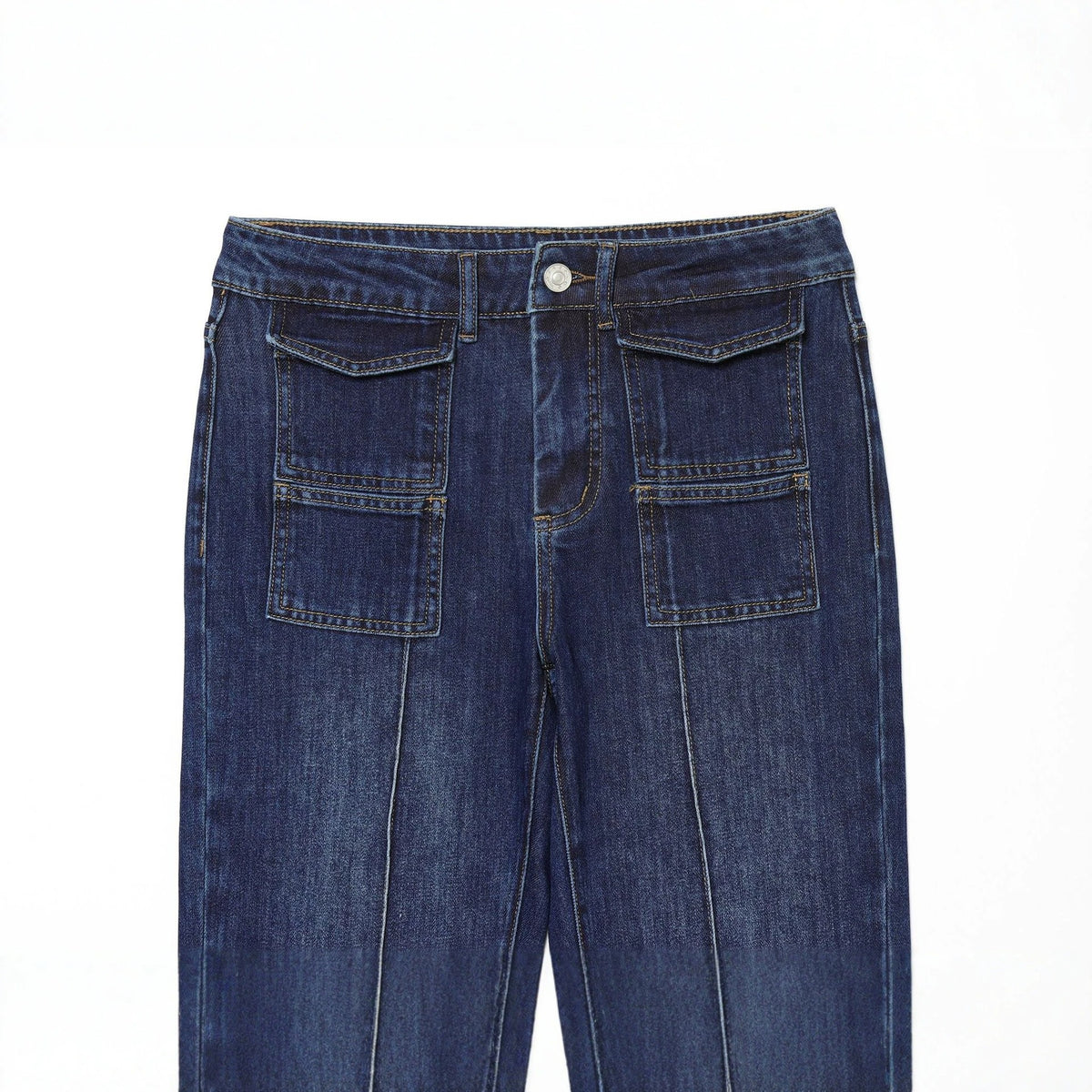 Women's wide high-waist jeans with patch pockets and crease Fashion Glam