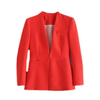Women Tailored Blazer without Lapels with Open Front and Welt Pockets Fashion Glam