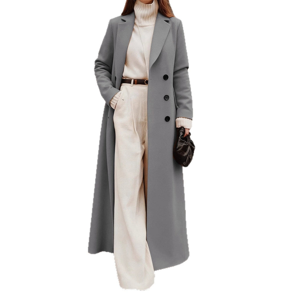 Women Elegant Wool Coat with Double Button Placket and Deep Pockets Fashion Glam