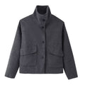 Women's Boxy Short Jacket made of Wool Blend with Stand-up Collar and Flap Pockets Fashion Glam