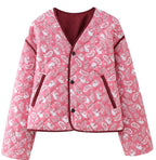 Women's quilted short jacket with V-neck, paisley pattern and contrasting piping Fashion Glam