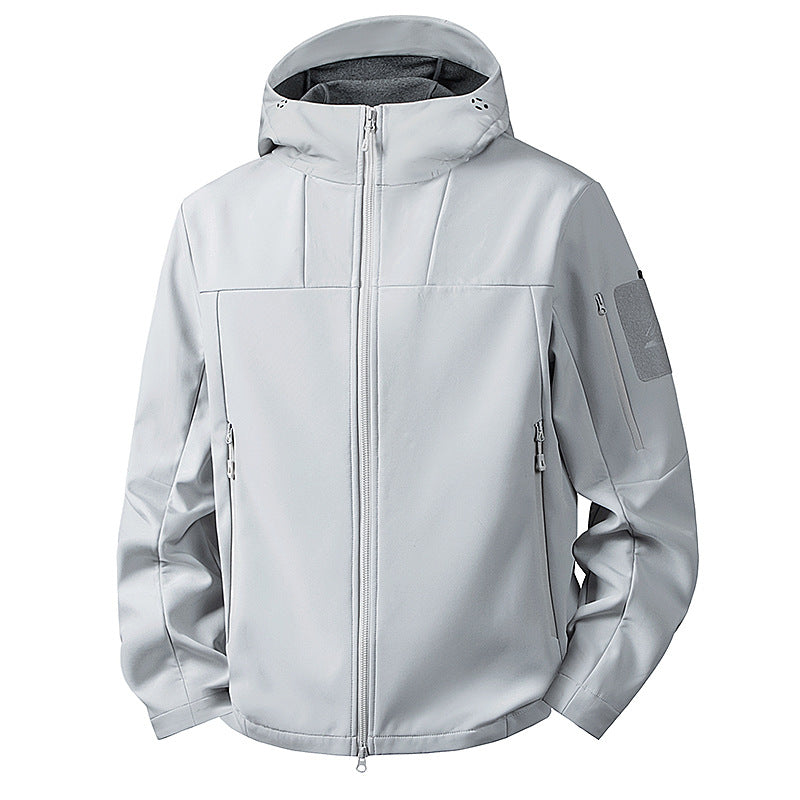 Men's wind and water-repellent softshell jacket with hood and tactical pockets Fashion Glam