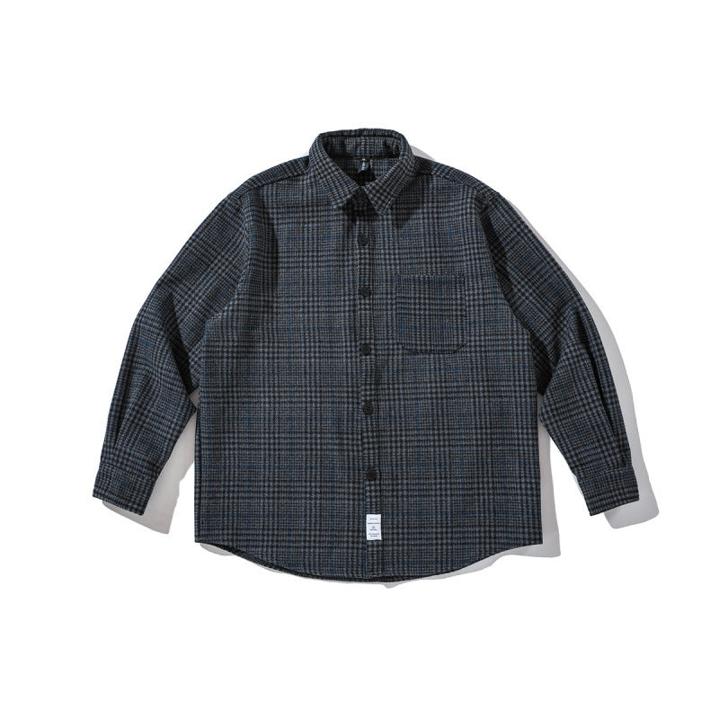 Unisex Boxy Overshirt made of wool blend with Glencheck, chest pocket and rounded hem Fashion Glam