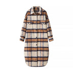 Women's checked longline faux fur overcoat with patch breast pockets Fashion Glam