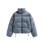 Women's short quilted jacket in check pattern with high stand-up collar and drawstring Fashion Glam