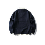 Unisex Oversize Knit Sweater with Contrast Polo Collar and V-Neck Fashion Glam