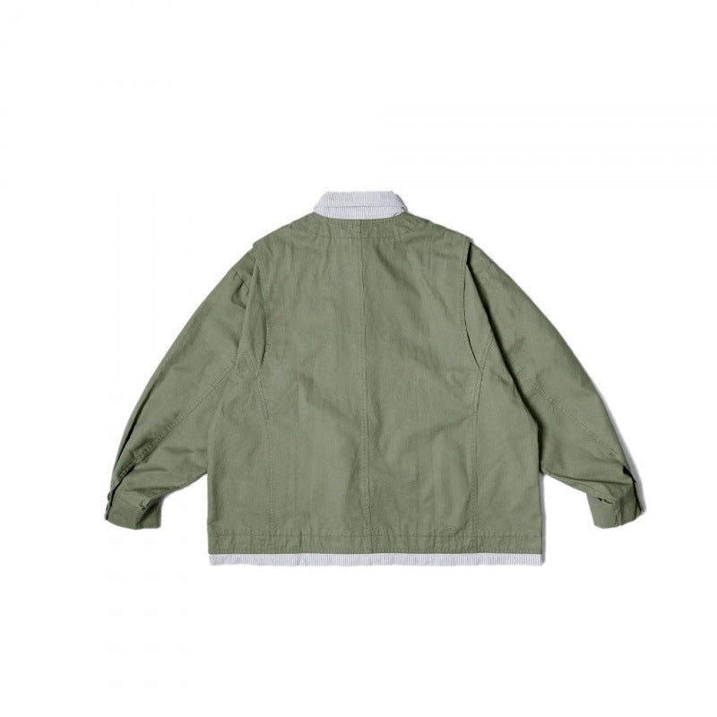 Unisex Oversize Shirt Jacket in Worker Style with Patch Flap Pockets and Contrasting Placket Fashion Glam