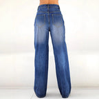 Ladies High-Waist Wide-Leg Jeans with large heart print Fashion Glam