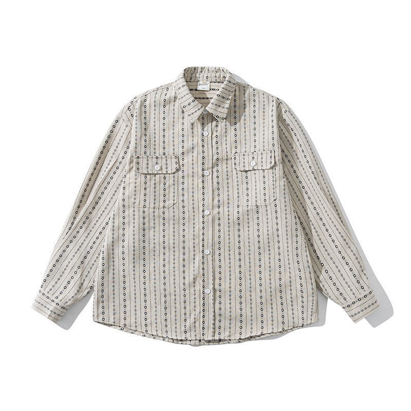 Men's Loose Shirt in Overshirt Style with Graphic Stripe Pattern and Chest Pockets Fashion Glam