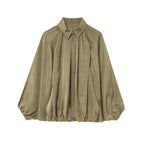Women's wide pleated cape blouse with standing collar and concealed zipper Fashion Glam