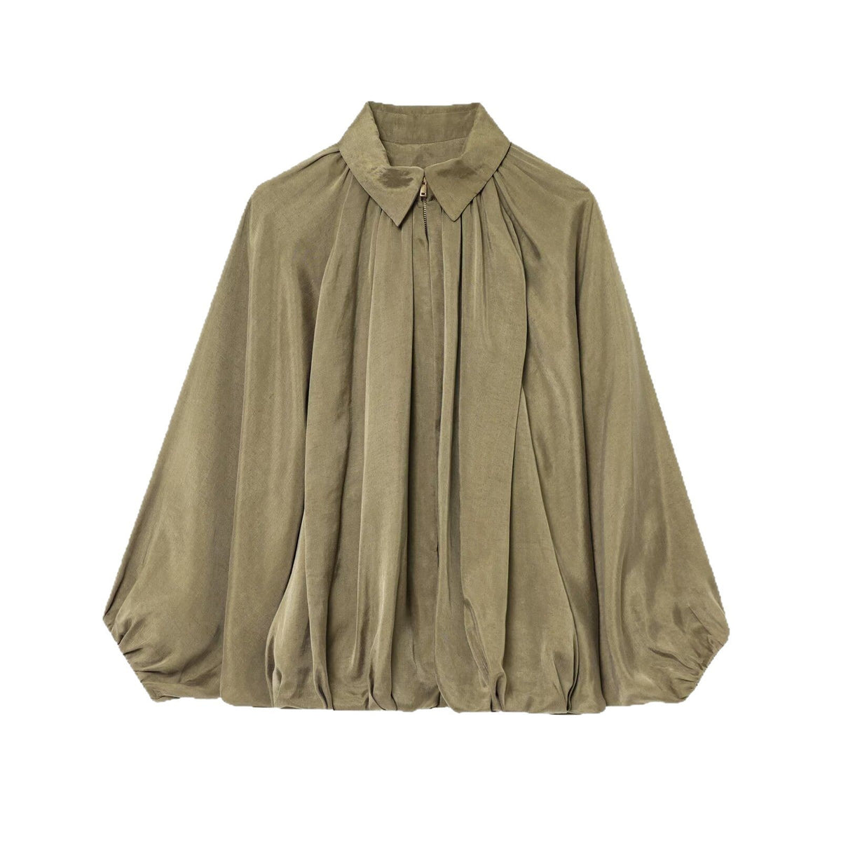 Women's wide pleated cape blouse with standing collar and concealed zipper Fashion Glam