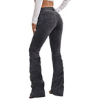 Ladies High-Waisted Denim Pants in Sculpting Straight with Knee Slits Fashion Glam