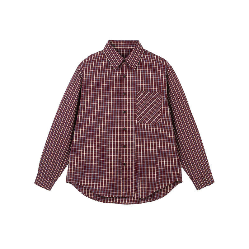 Men's Oversize Checkered Shirt with Rounded Hem and Diagonal Breast Pocket Detail Fashion Glam