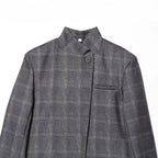 Women's tailored check blazer with stand-up collar, concealed button placket and flap pockets Fashion Glam