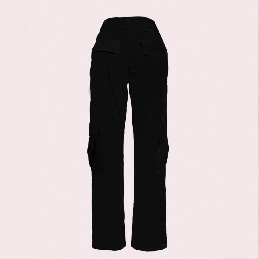 Women's Utility Cargo Pants with High Waist, Straight Leg and Side Flap Pockets Fashion Glam