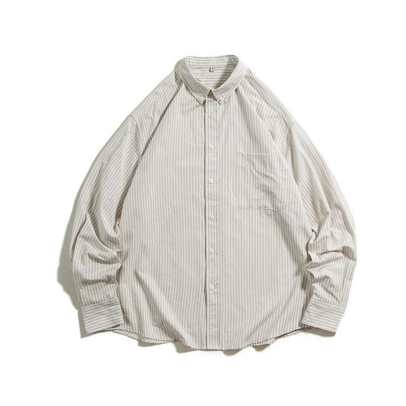 Men's Oversized Striped Shirt with Button Collar and Chest Pocket Fashion Glam