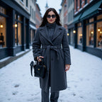 Women's Tailored Wool Blend Coat with Tie Belt and Large Lapel Collar Fashion Glam