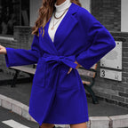 Ladies wrap coat with tie belt, large flap pocket and lapel collar Fashion Glam