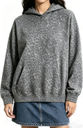 Women's Oversized Hoodie with Leopard Pattern, Kangaroo Pocket and Dropped Shoulder Fashion Glam
