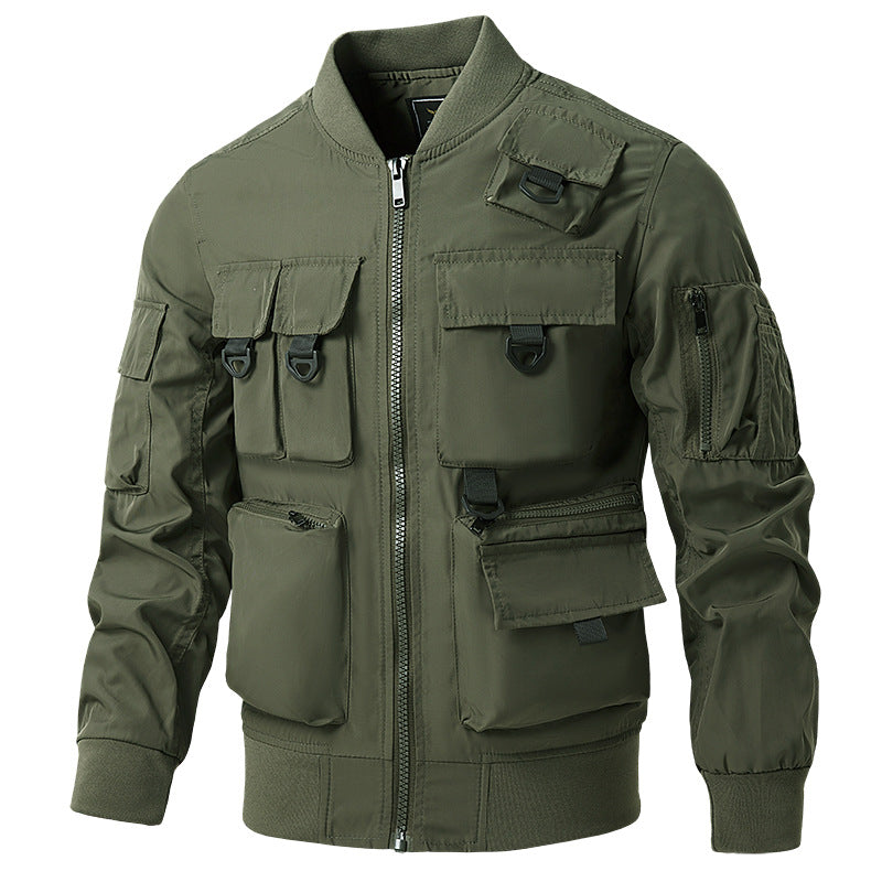 Men's tactical multi-pocket bomber jacket in utility style with cargo pockets and ribbed cuffs Fashion Glam