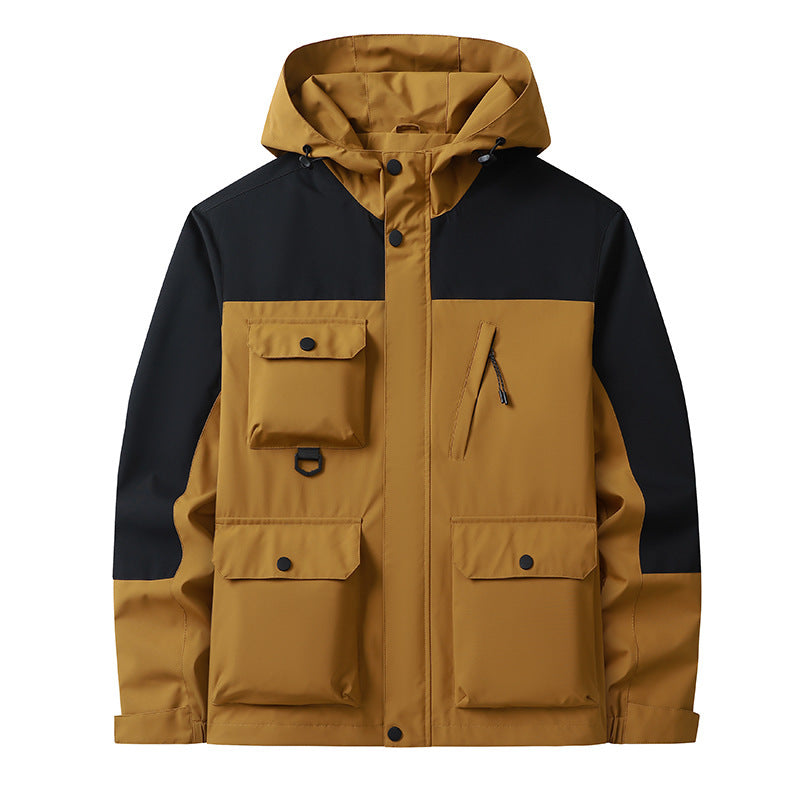 Men's Technical Utility Field Jacket with Hood, Multiple Pockets and Wind-Resistant Shell Fashion Glam