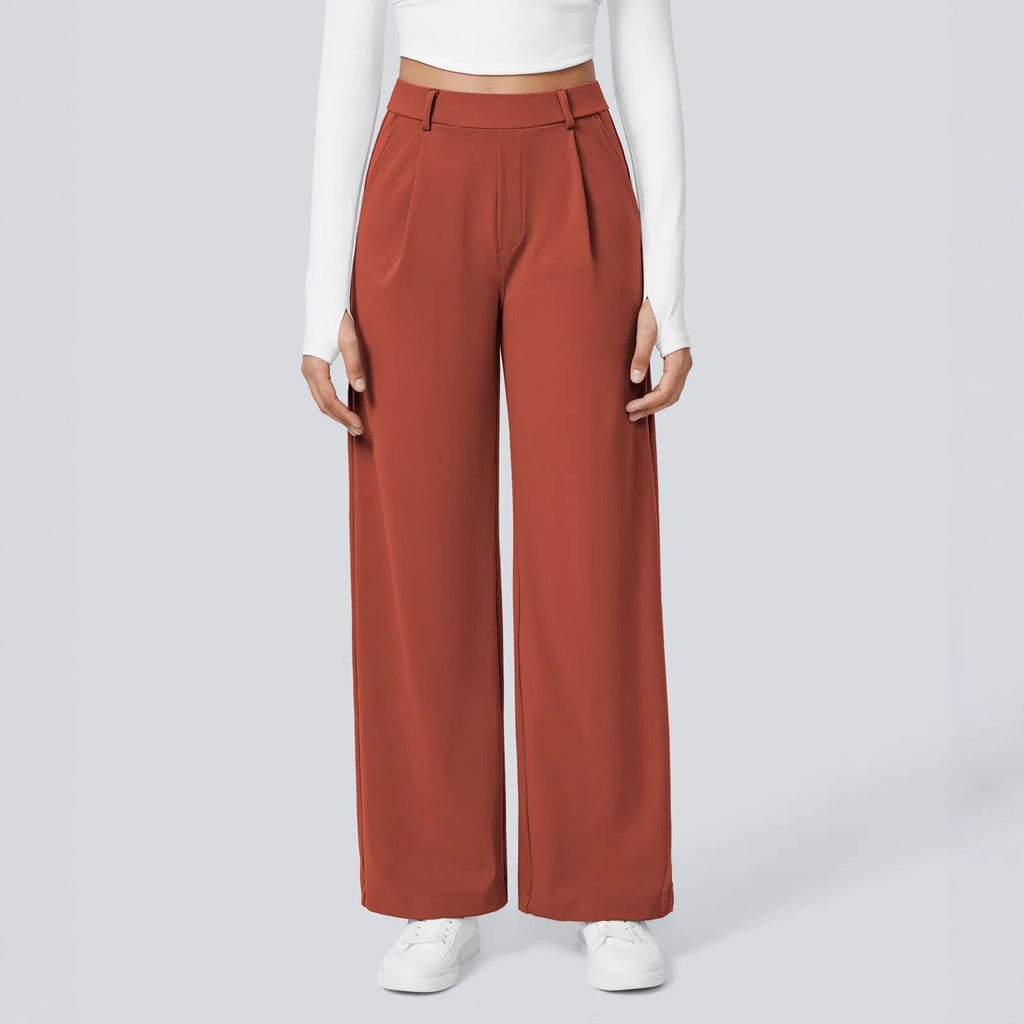 Ladies Elegant High-Waist Palazzo Pants with Front Pleats and Side Pockets Fashion Glam