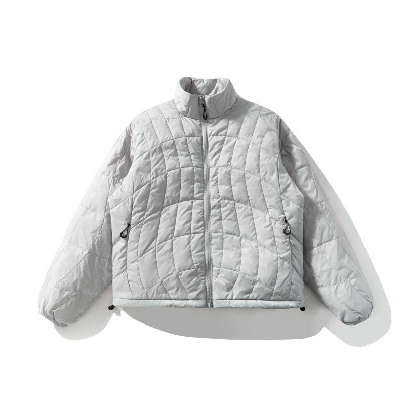 Unisex Ultralight Quilted Short Jacket with Geometric Quilting, Stand-up Collar and Drawstring Hem Fashion Glam