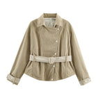 Women’s corduroy short jacket with fitted belt and snap button placket Fashion Glam