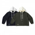 Unisex Two-Layer Overshirt Jacket with Attached Fleece Hood and Snap Button Placket Fashion Glam