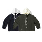Unisex Two-Layer Overshirt Jacket with Attached Fleece Hood and Snap Button Placket Fashion Glam