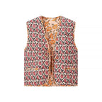 Women's Padded Quilted Vest with Floral Allover Print, Tie Belt and Decorative Piping Fashion Glam