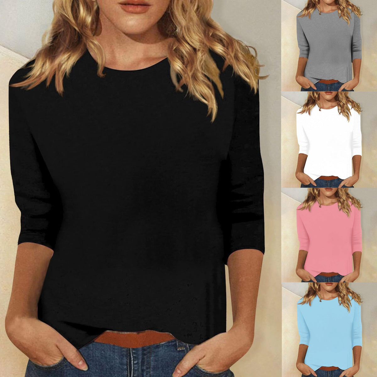 Women's Loose Cotton Shirt with 3/4 Sleeves Fashion Glam