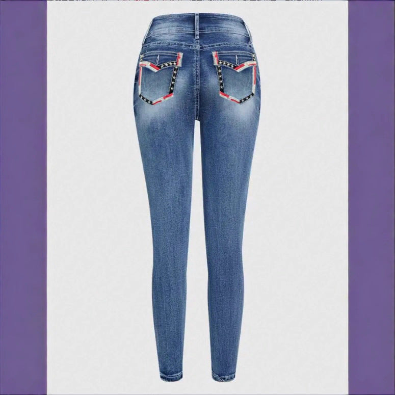 Women High-Waisted Cropped Skinny Jeans with Double Button and Vintage Wash Fashion Glam