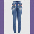 Women High-Waisted Cropped Skinny Jeans with Double Button and Vintage Wash Fashion Glam