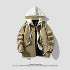 Men's utility field jacket with contrasting hood, adjustable hem and large patch pockets Fashion Glam