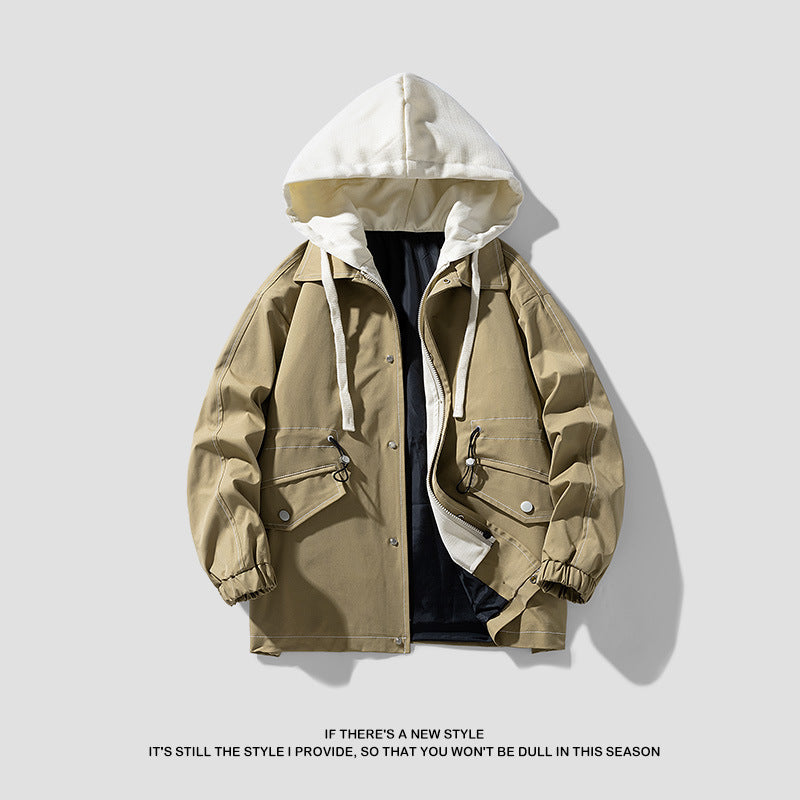 Men's utility field jacket with contrasting hood, adjustable hem and large patch pockets Fashion Glam