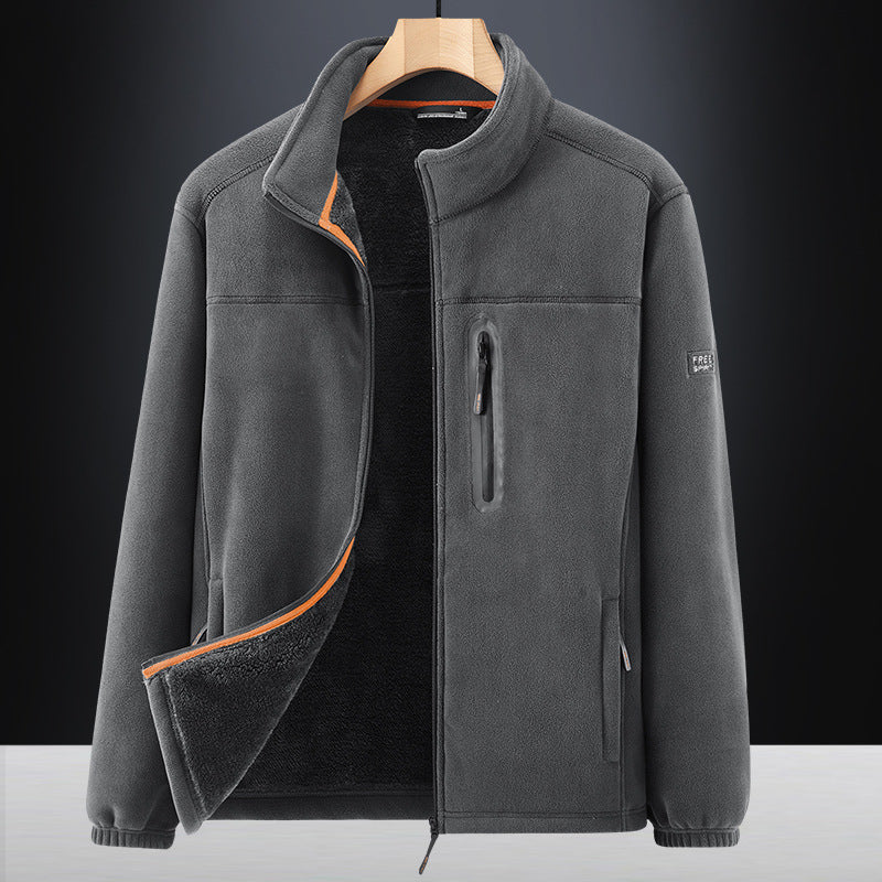 Men's microfleece outdoor jacket with waterproof breast pocket, stand-up collar, and teddy fleece lining Fashion Glam