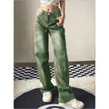Ladies high-waisted wide denim jeans with straight leg and vintage wash Fashion Glam