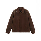 Men's short jacket made of suede look with decorative shoulder buckles and concealed zipper Fashion Glam