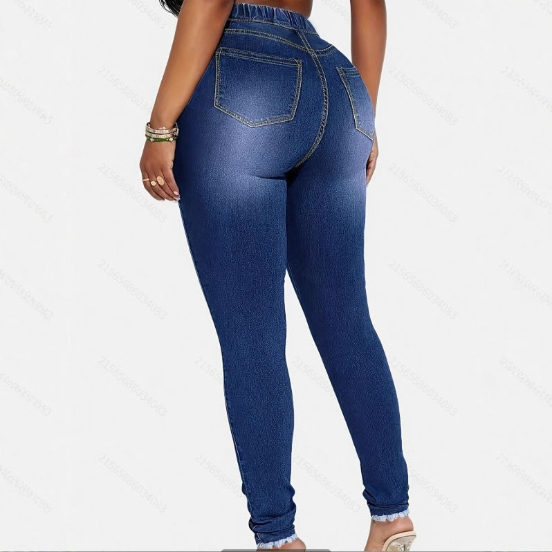 Women's High-Waist Sculpting Jeggings in Denim Look with Elastic Drawstring Waistband Fashion Glam