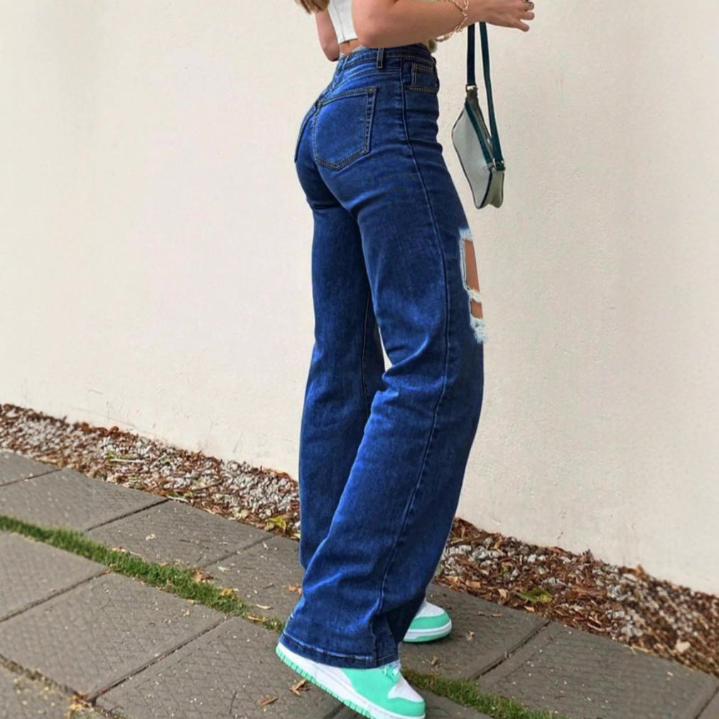 Ladies High-Waist Flared Jeans in Retro Bootcut with Knee-High Cut-Outs and Five-Pocket Design Fashion Glam